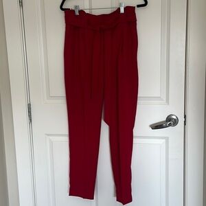 Express tapered leg tie waste ankle pant pink/red size 8